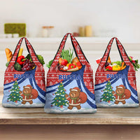 Russia Christmas Grocery Bag with Santa Bear Gift Box Christmas Tree and Red Snowflake - Wonder Print Shop