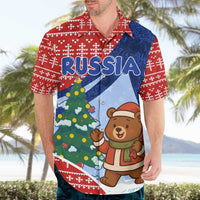 Russia Christmas Hawaiian Shirt with Santa Bear Gift Box Christmas Tree and Red Snowflake - Wonder Print Shop