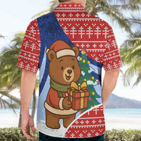 Russia Christmas Hawaiian Shirt with Santa Bear Gift Box Christmas Tree and Red Snowflake - Wonder Print Shop
