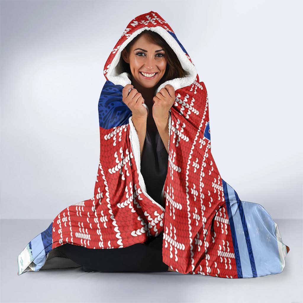 Russia Christmas Hooded Blanket with Santa Bear Gift Box Christmas Tree and Red Snowflake - Wonder Print Shop
