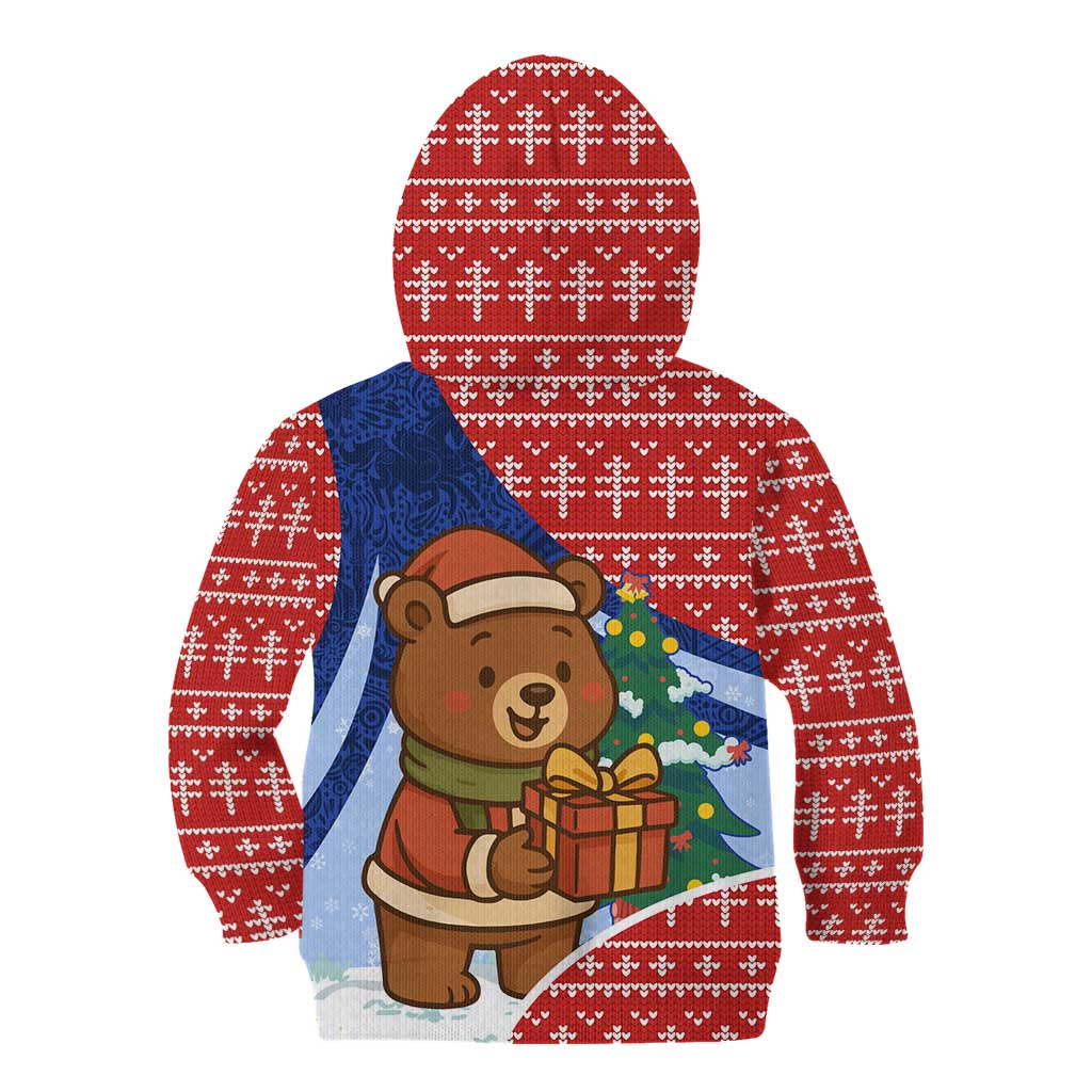 Russia Christmas Kid Hoodie with Santa Bear Gift Box Christmas Tree and Red Snowflake - Wonder Print Shop