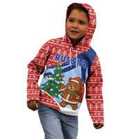 Russia Christmas Kid Hoodie with Santa Bear Gift Box Christmas Tree and Red Snowflake - Wonder Print Shop