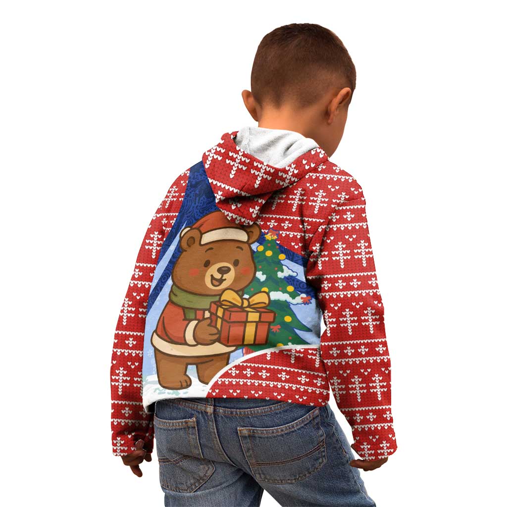 Russia Christmas Kid Hoodie with Santa Bear Gift Box Christmas Tree and Red Snowflake - Wonder Print Shop
