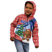 Russia Christmas Kid Hoodie with Santa Bear Gift Box Christmas Tree and Red Snowflake - Wonder Print Shop