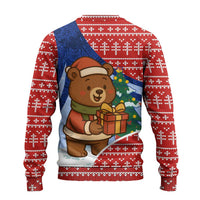 Russia Christmas Ugly Christmas Sweater with Santa Bear Gift Box Christmas Tree and Red Snowflake - Wonder Print Shop