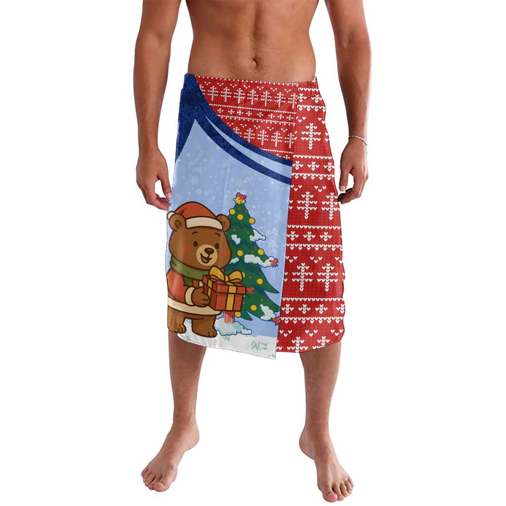 Russia Christmas Lavalava with Santa Bear Gift Box Christmas Tree and Red Snowflake - Wonder Print Shop