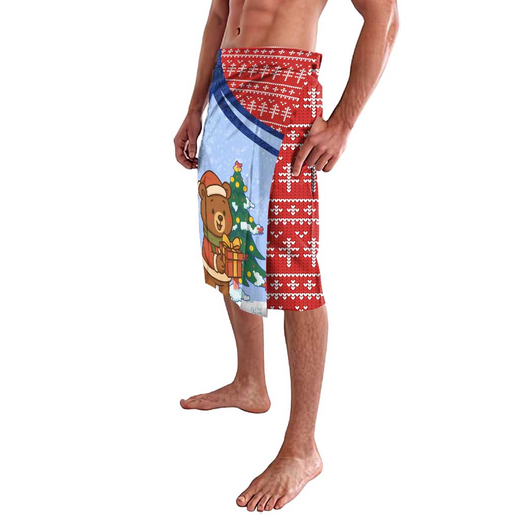 Russia Christmas Lavalava with Santa Bear Gift Box Christmas Tree and Red Snowflake - Wonder Print Shop