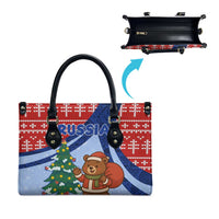 Russia Christmas Leather Bag with Santa Bear Gift Box Christmas Tree and Red Snowflake - Wonder Print Shop