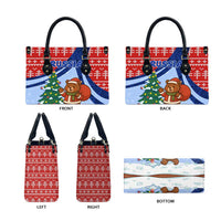 Russia Christmas Leather Bag with Santa Bear Gift Box Christmas Tree and Red Snowflake - Wonder Print Shop