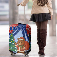 Russia Christmas Luggage Cover with Santa Bear Gift Box Christmas Tree and Red Snowflake - Wonder Print Shop
