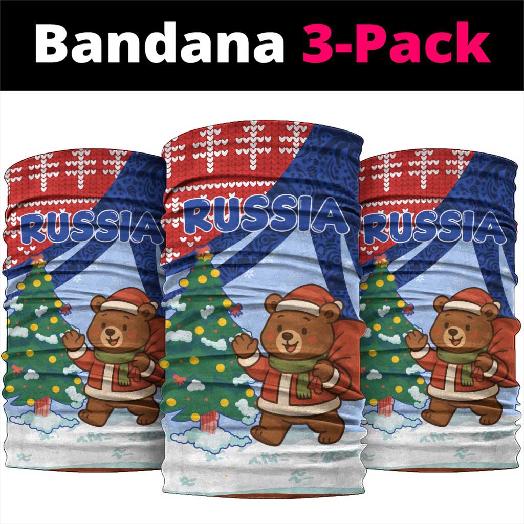 Russia Christmas Neck Gaiter with Santa Bear Gift Box Christmas Tree and Red Snowflake - Wonder Print Shop