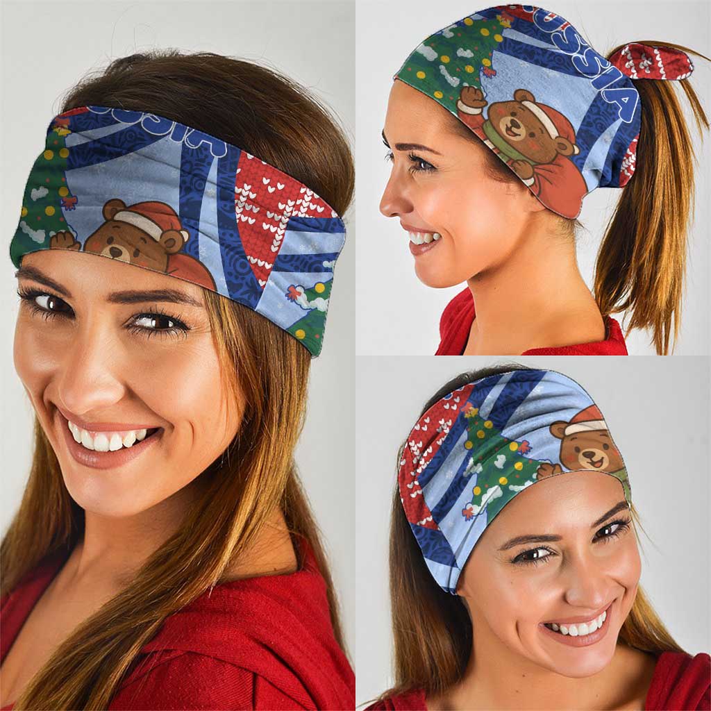 Russia Christmas Neck Gaiter with Santa Bear Gift Box Christmas Tree and Red Snowflake - Wonder Print Shop