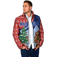Russia Christmas Padded Jacket with Santa Bear Gift Box Christmas Tree and Red Snowflake - Wonder Print Shop
