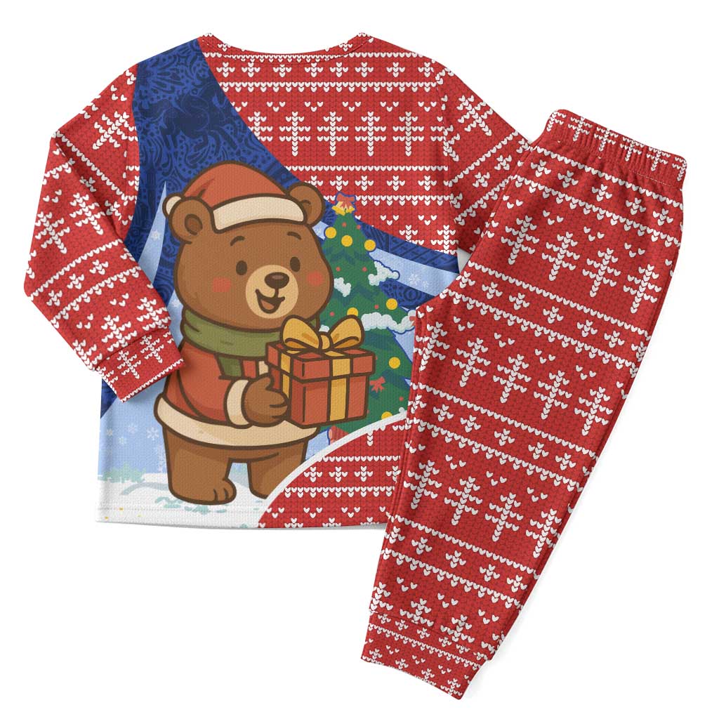Russia Christmas Pajama Set with Santa Bear Gift Box Christmas Tree and Red Snowflake - Wonder Print Shop