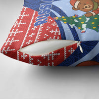 Russia Christmas Pillow Cover with Santa Bear Gift Box Christmas Tree and Red Snowflake - Wonder Print Shop