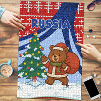 Russia Christmas Puzzle with Santa Bear Gift Box Christmas Tree and Red Snowflake - Wonder Print Shop