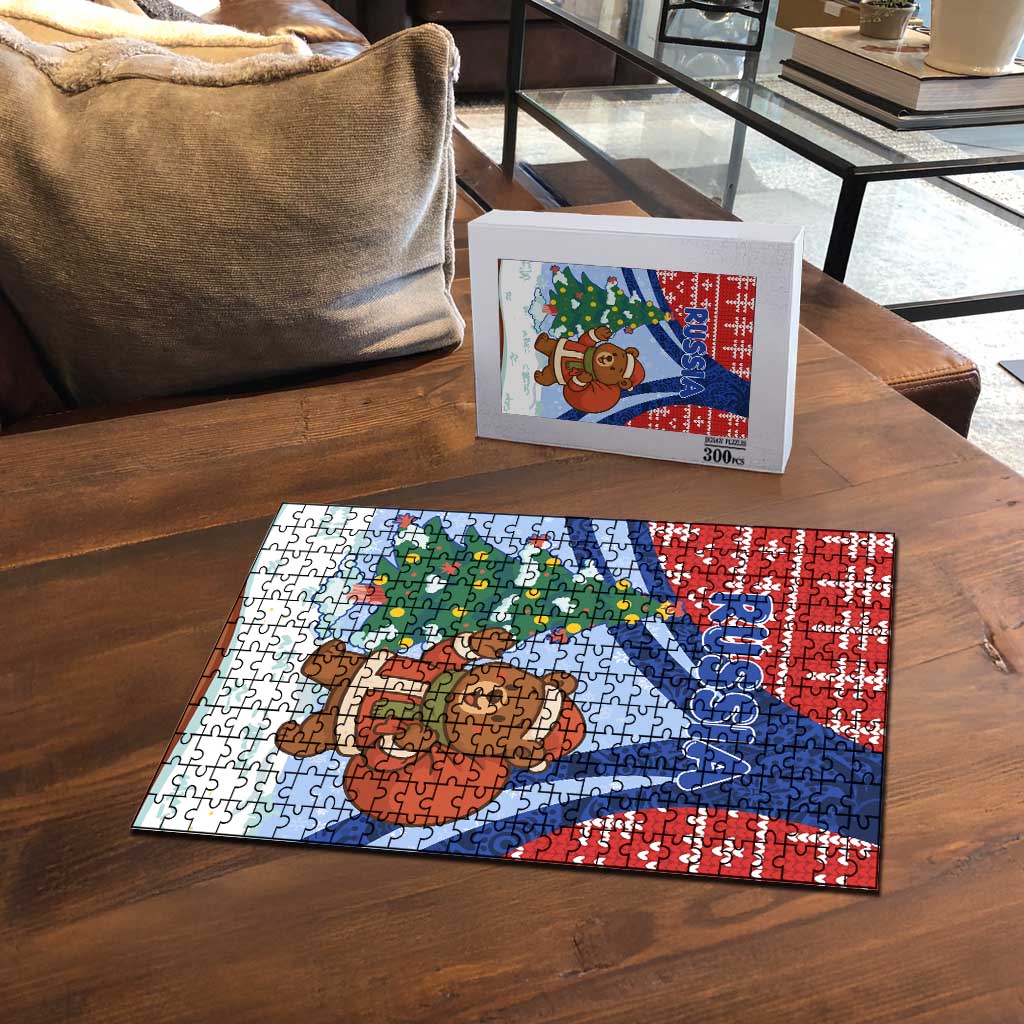 Russia Christmas Puzzle with Santa Bear Gift Box Christmas Tree and Red Snowflake - Wonder Print Shop