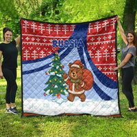 Russia Christmas Quilt with Santa Bear Gift Box Christmas Tree and Red Snowflake - Wonder Print Shop