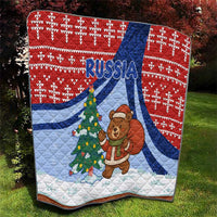 Russia Christmas Quilt with Santa Bear Gift Box Christmas Tree and Red Snowflake - Wonder Print Shop