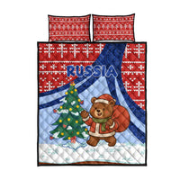 Russia Christmas Quilt Bed Set with Santa Bear Gift Box Christmas Tree and Red Snowflake - Wonder Print Shop