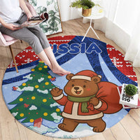 Russia Christmas Round Carpet with Santa Bear Gift Box Christmas Tree and Red Snowflake - Wonder Print Shop