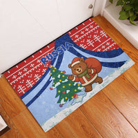 Russia Christmas Rubber Doormat with Santa Bear Gift Box Christmas Tree and Red Snowflake - Wonder Print Shop