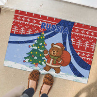 Russia Christmas Rubber Doormat with Santa Bear Gift Box Christmas Tree and Red Snowflake - Wonder Print Shop