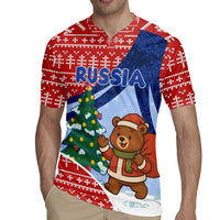 Russia Christmas Rugby Jersey with Santa Bear Gift Box Christmas Tree and Red Snowflake - Wonder Print Shop