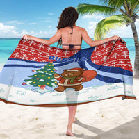 Russia Christmas Sarong with Santa Bear Gift Box Christmas Tree and Red Snowflake - Wonder Print Shop