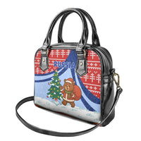 Russia Christmas Shoulder Handbag with Santa Bear Gift Box Christmas Tree and Red Snowflake - Wonder Print Shop