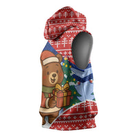 Russia Christmas Sleeveless Hoodie with Santa Bear Gift Box Christmas Tree and Red Snowflake - Wonder Print Shop