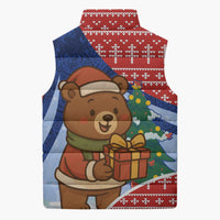 Russia Christmas Sleeveless Puffer Jacket with Santa Bear Gift Box Christmas Tree and Red Snowflake - Wonder Print Shop