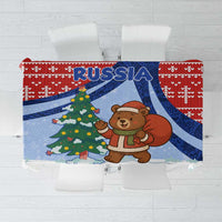 Russia Christmas Tablecloth with Santa Bear Gift Box Christmas Tree and Red Snowflake - Wonder Print Shop