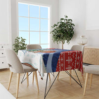 Russia Christmas Tablecloth with Santa Bear Gift Box Christmas Tree and Red Snowflake - Wonder Print Shop