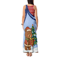Russia Christmas Tank Maxi Dress with Santa Bear Gift Box Christmas Tree and Red Snowflake - Wonder Print Shop