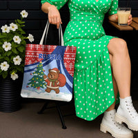 Russia Christmas Tote Bag with Santa Bear Gift Box Christmas Tree and Red Snowflake - Wonder Print Shop