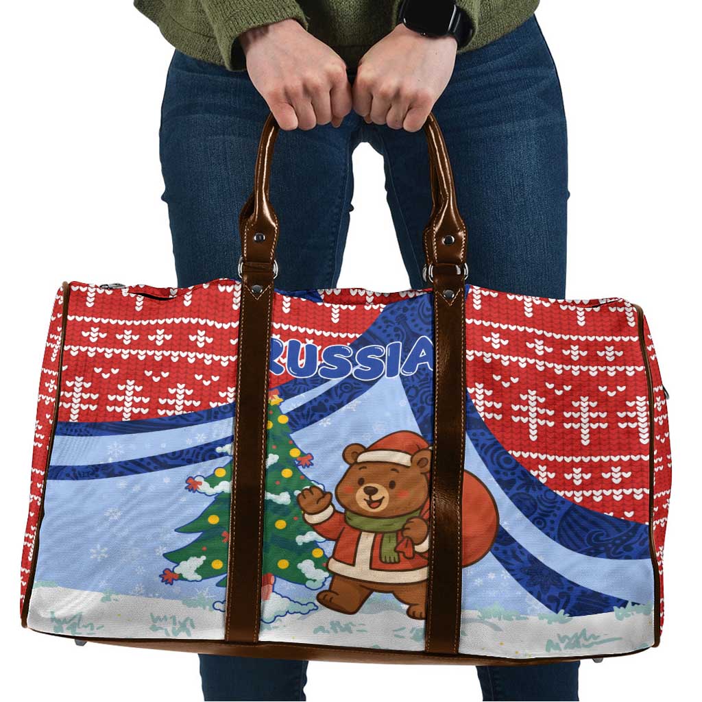 Russia Christmas Travel Bag with Santa Bear Gift Box Christmas Tree and Red Snowflake - Wonder Print Shop