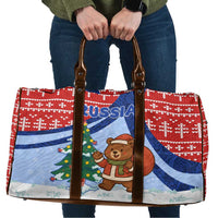 Russia Christmas Travel Bag with Santa Bear Gift Box Christmas Tree and Red Snowflake - Wonder Print Shop