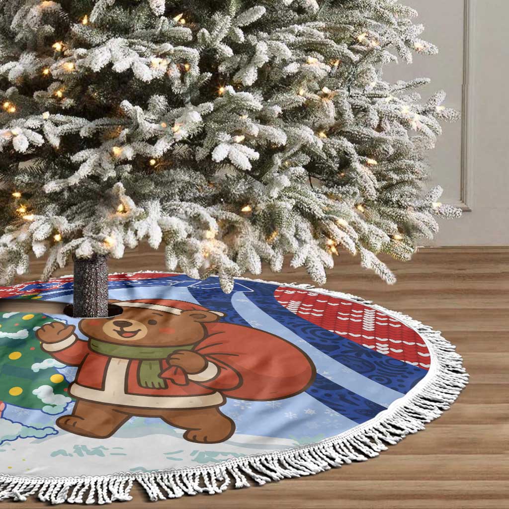 Russia Christmas Tree Skirt with Santa Bear Gift Box Christmas Tree and Red Snowflake - Wonder Print Shop