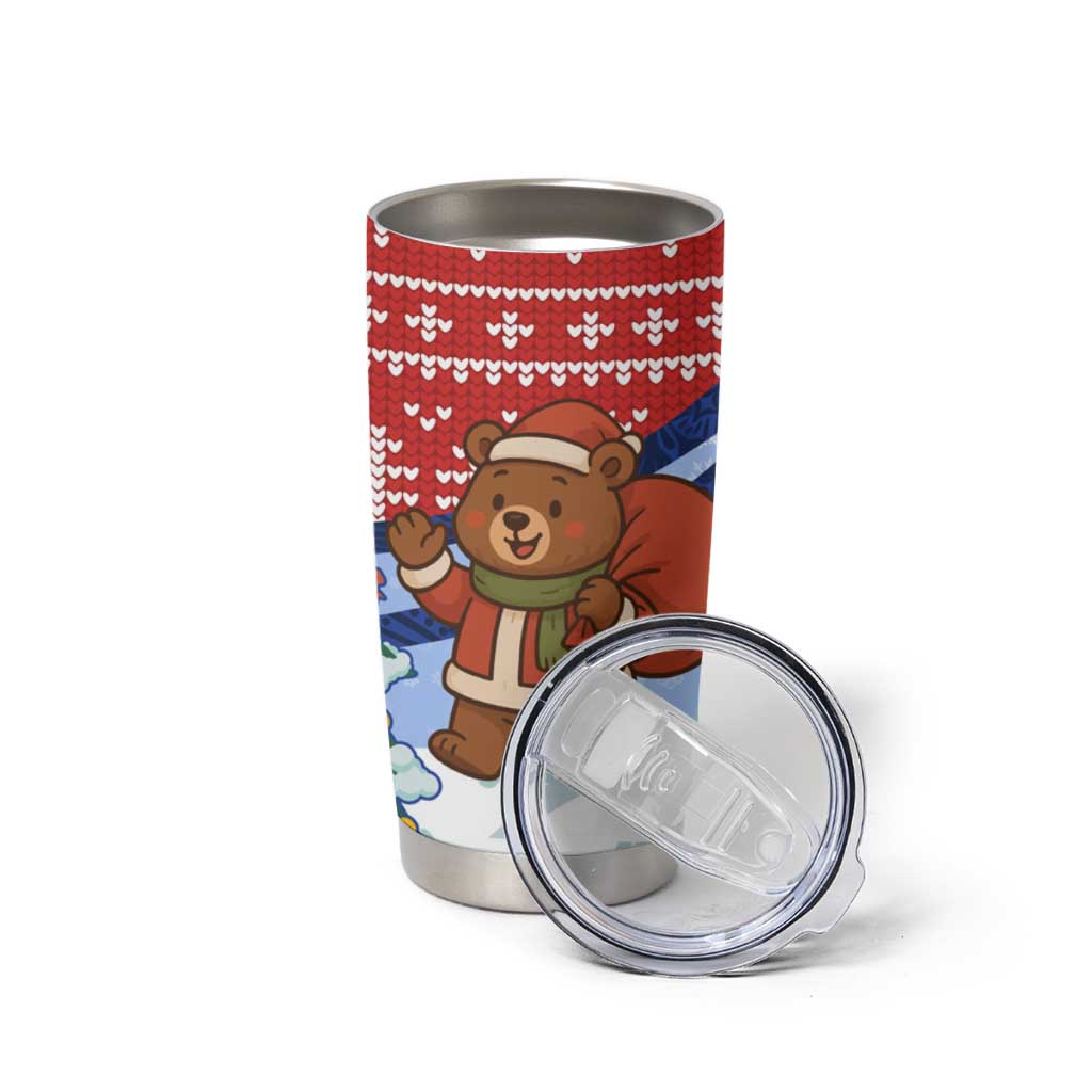 Russia Christmas Tumbler Cup with Santa Bear Gift Box Christmas Tree and Red Snowflake - Wonder Print Shop