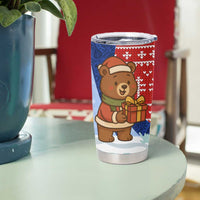 Russia Christmas Tumbler Cup with Santa Bear Gift Box Christmas Tree and Red Snowflake - Wonder Print Shop