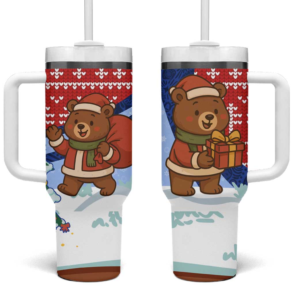 Russia Christmas Tumbler With Handle with Santa Bear Gift Box Christmas Tree and Red Snowflake - Wonder Print Shop