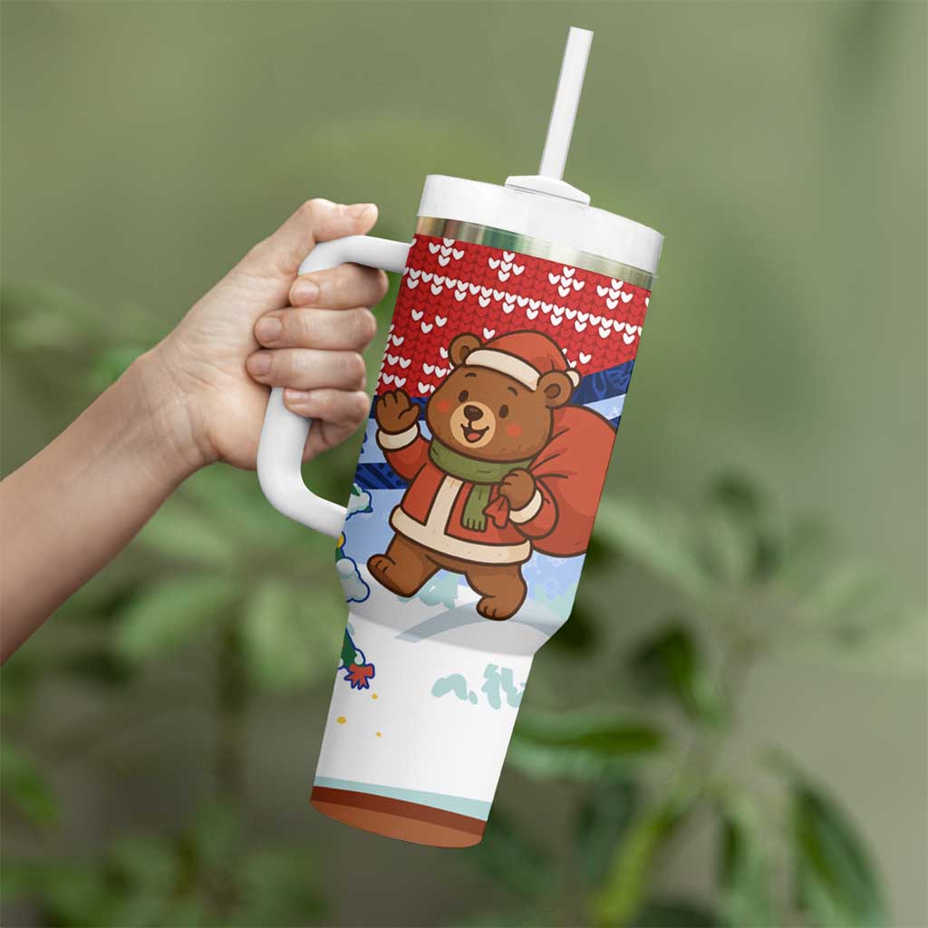 Russia Christmas Tumbler With Handle with Santa Bear Gift Box Christmas Tree and Red Snowflake - Wonder Print Shop