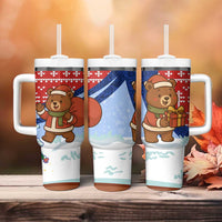 Russia Christmas Tumbler With Handle with Santa Bear Gift Box Christmas Tree and Red Snowflake - Wonder Print Shop
