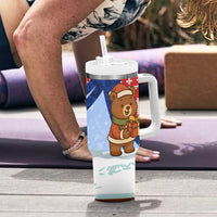 Russia Christmas Tumbler With Handle with Santa Bear Gift Box Christmas Tree and Red Snowflake - Wonder Print Shop