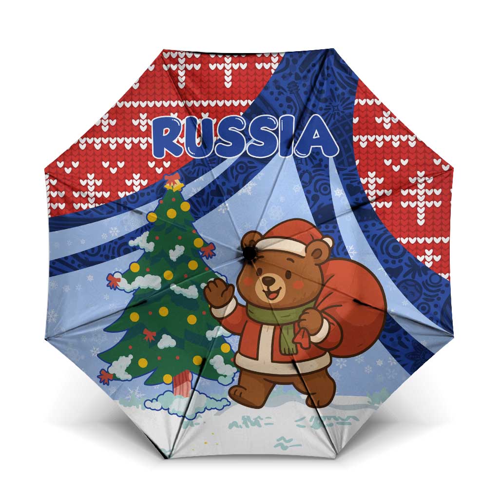 Russia Christmas Umbrella with Santa Bear Gift Box Christmas Tree and Red Snowflake - Wonder Print Shop