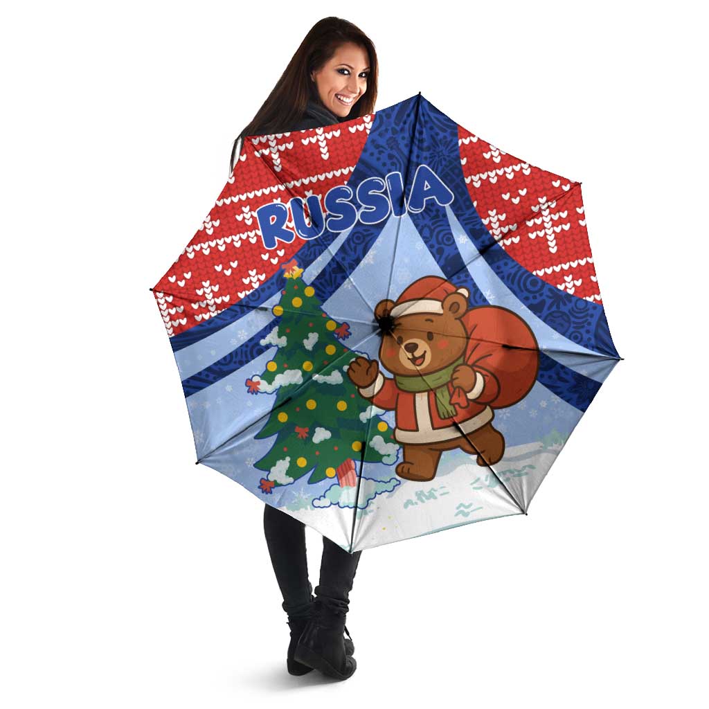 Russia Christmas Umbrella with Santa Bear Gift Box Christmas Tree and Red Snowflake - Wonder Print Shop