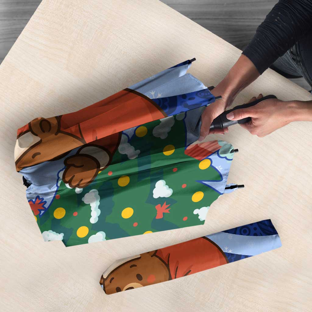 Russia Christmas Umbrella with Santa Bear Gift Box Christmas Tree and Red Snowflake - Wonder Print Shop