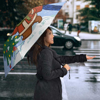 Russia Christmas Umbrella with Santa Bear Gift Box Christmas Tree and Red Snowflake - Wonder Print Shop