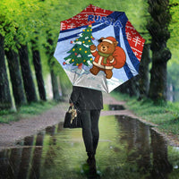 Russia Christmas Umbrella with Santa Bear Gift Box Christmas Tree and Red Snowflake - Wonder Print Shop